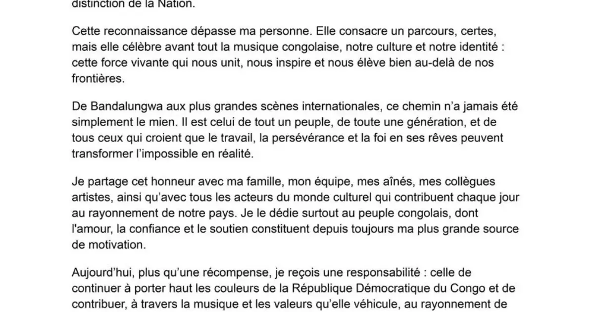 Fally Ipupa élevé au grade de Chevalier de l’Ordre National du Léopard : une consécration pour la musique congolaise  